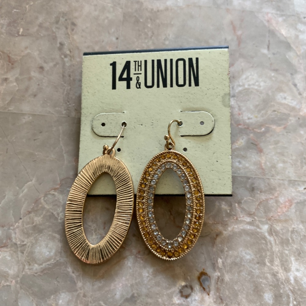 14th & Union Gold Tone Mismatched Oval Rhinestone Drop Earrings French Wire